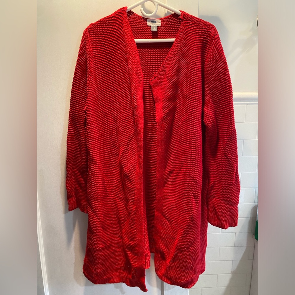 Old Navy- Non Closure long crochet Cardigan, Red, Size L